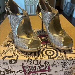 Brash Silver Glitter Heels with Ankle Strap